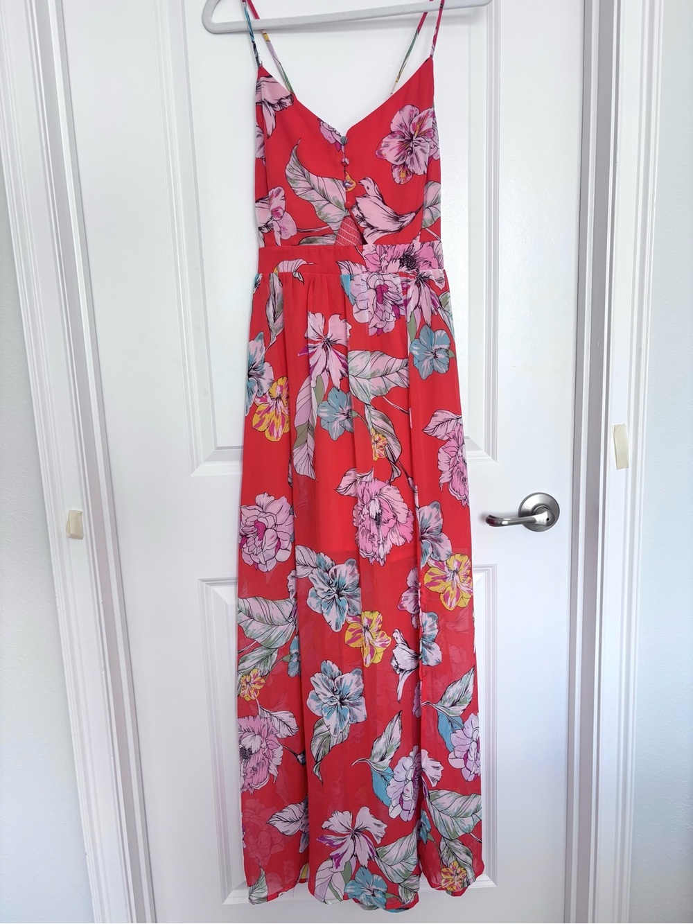 Candies Red Floral Maxi Dress Spaghetti Strap Summer Wedding Guest Dress Small